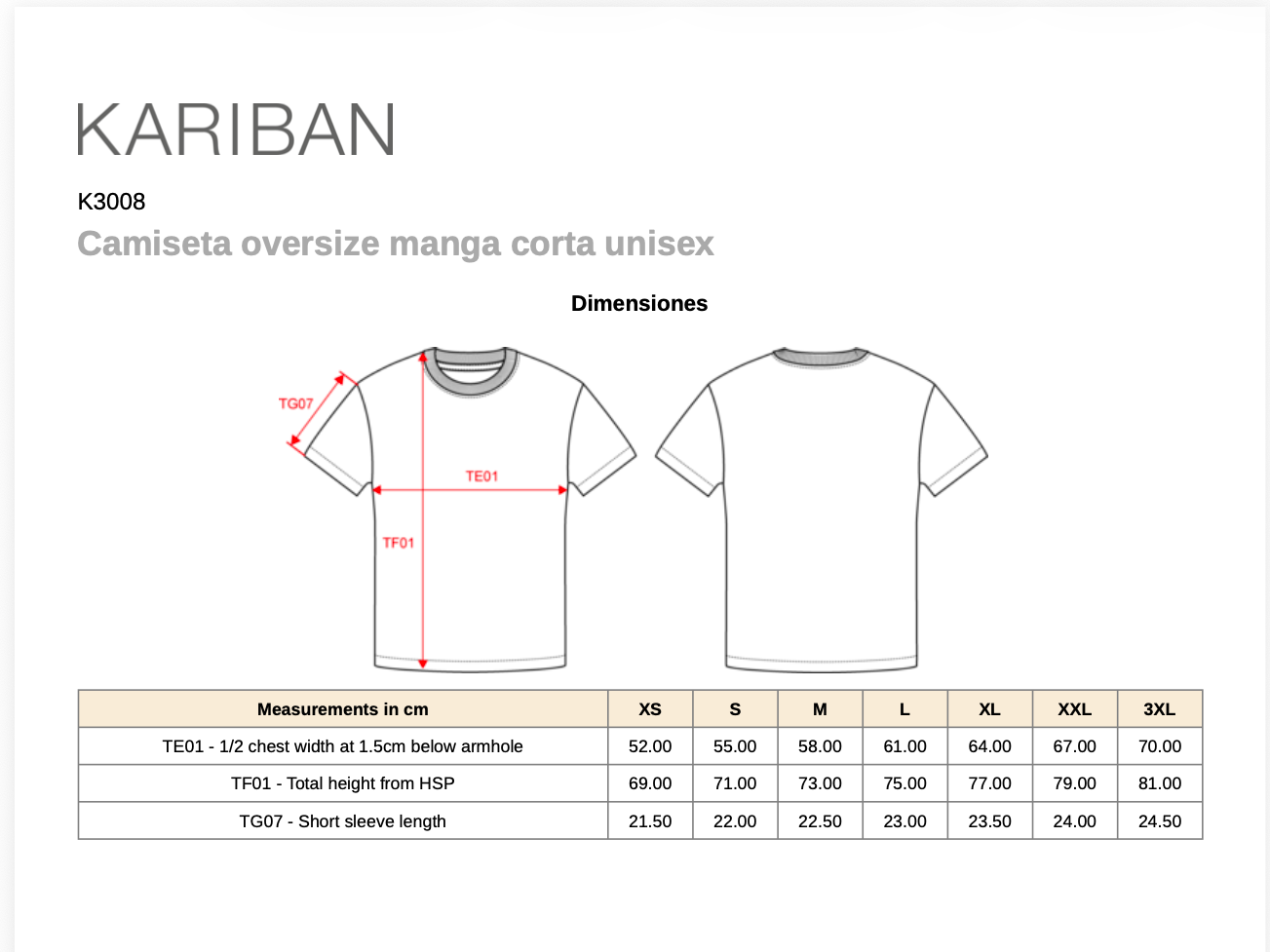 Camiseta oversize manga corta unisex - K3008