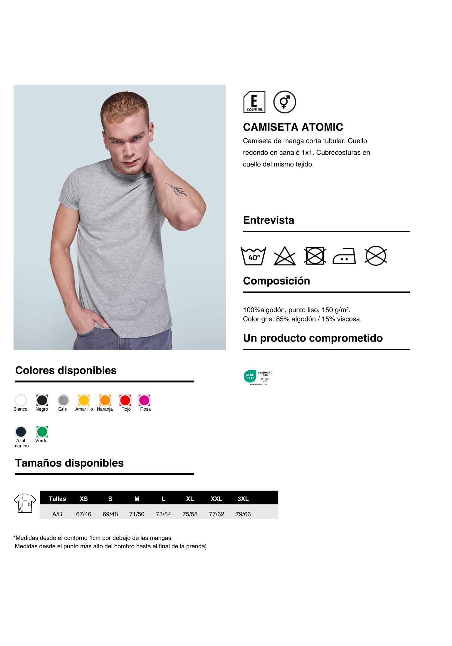 Camiseta Basica Barata Atomic - 100% algodón, punto liso, 150 g/m²