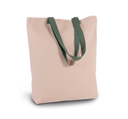 Bolsa shopper tejido canvas con fuelle y asas contrastadas