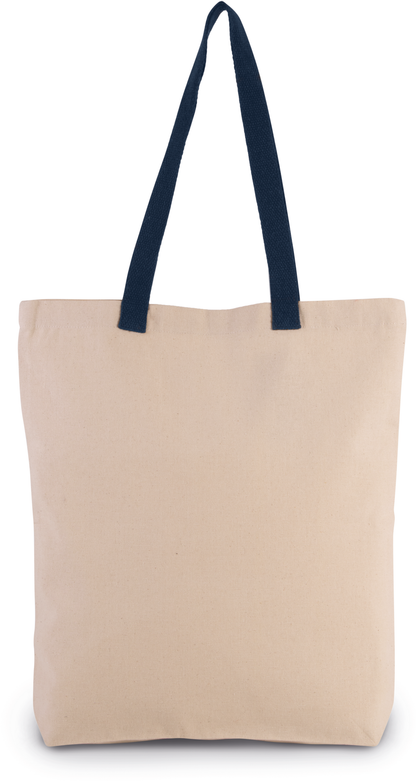 Bolsa shopper tejido canvas con fuelle y asas contrastadas