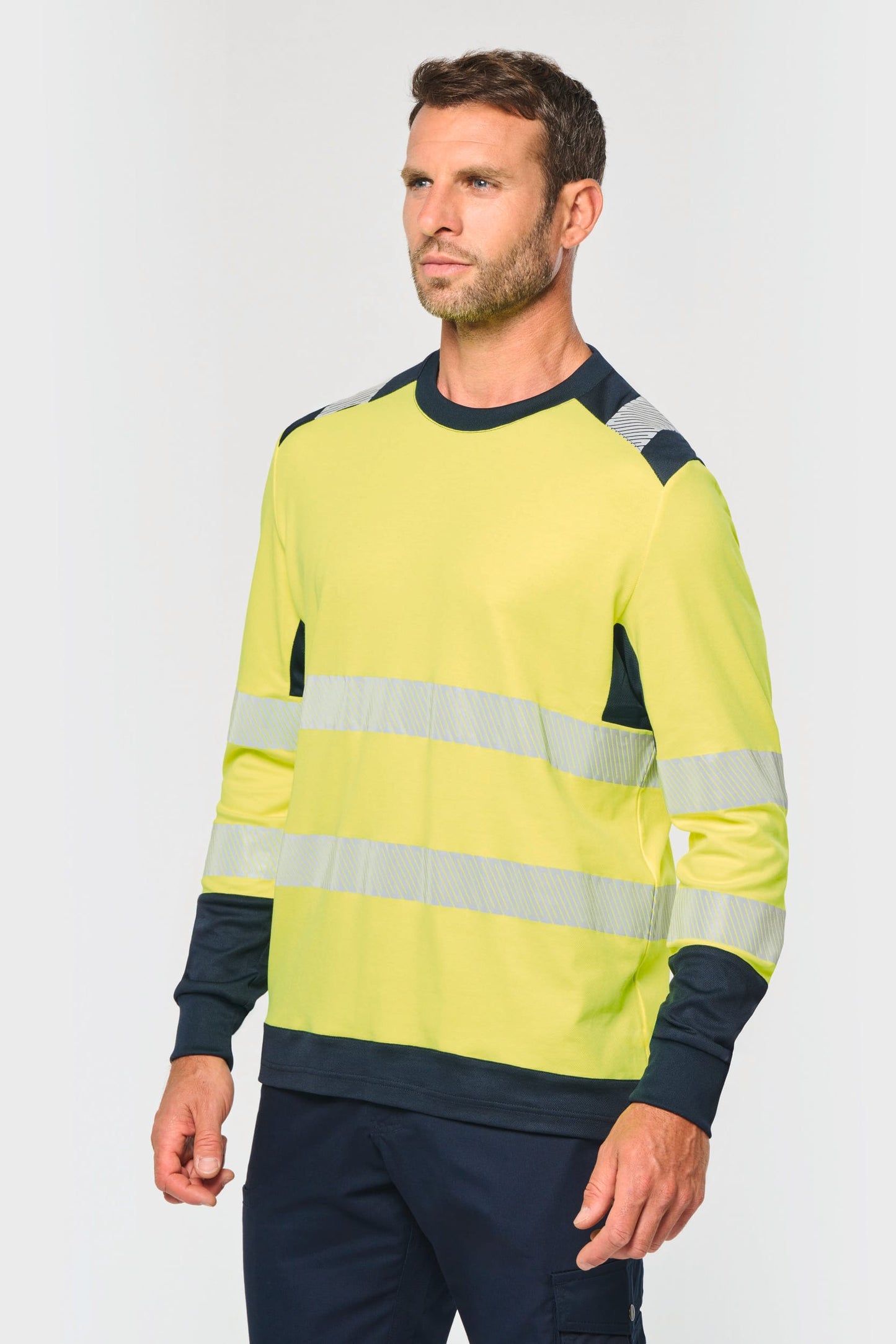Camiseta de seguridad reciclada cuello redondo manga larga unisex