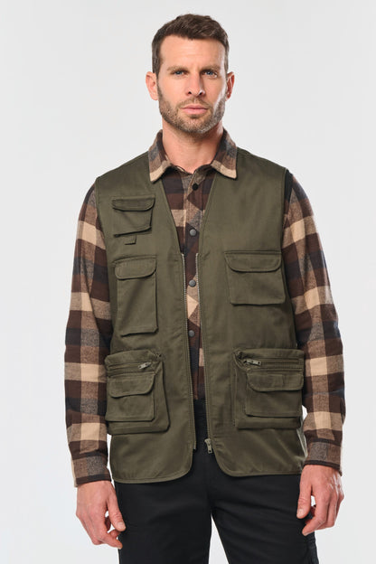 Chaleco polialgodón multibolsillos con forro  - Unisex
