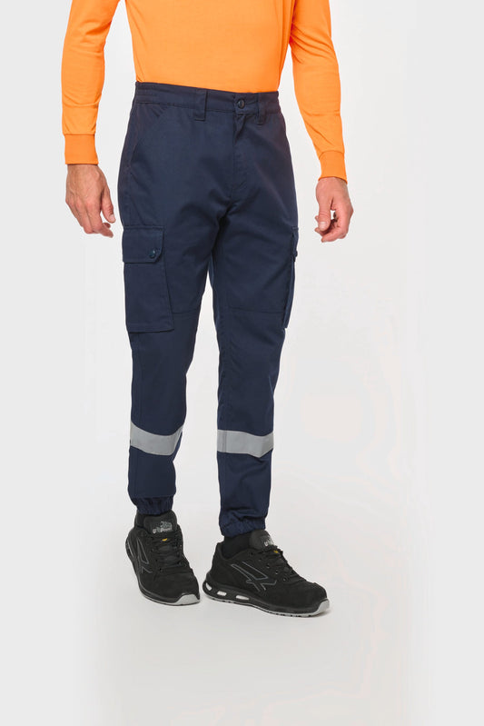 Pantalón cargo unisex con bajo elástico y tira reflectante